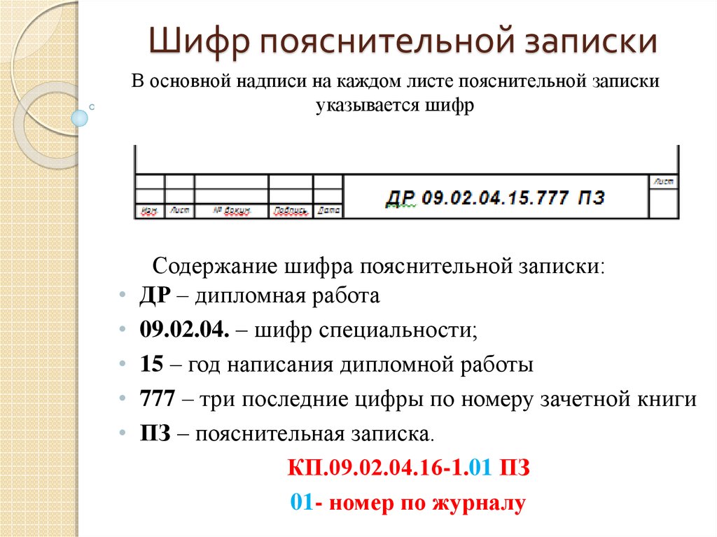 Таблицы пояснительной записки