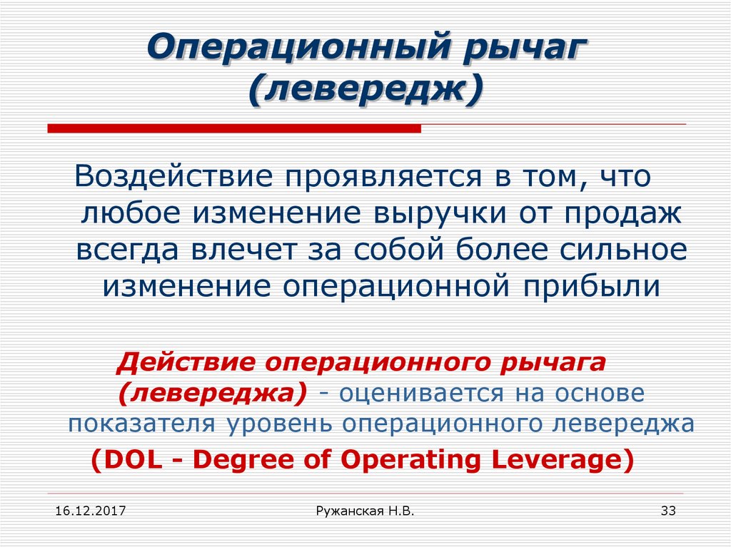 Операционный рычаг презентация