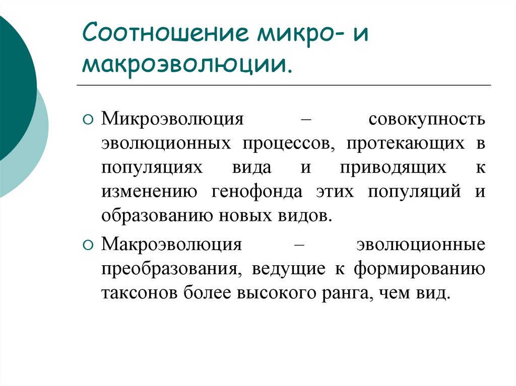 Макроэволюция ведет к образованию новых видов