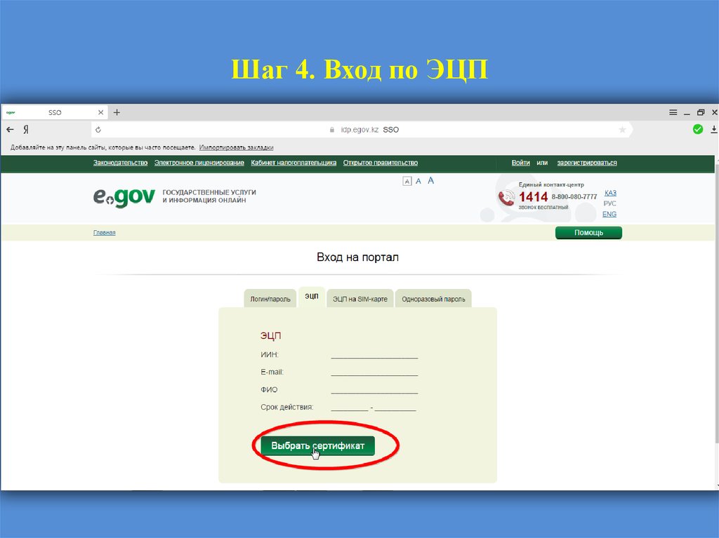Шаг 4. Вход по ЭЦП