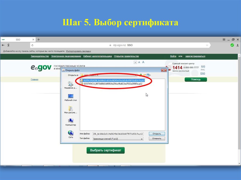Шаг 5. Выбор сертификата