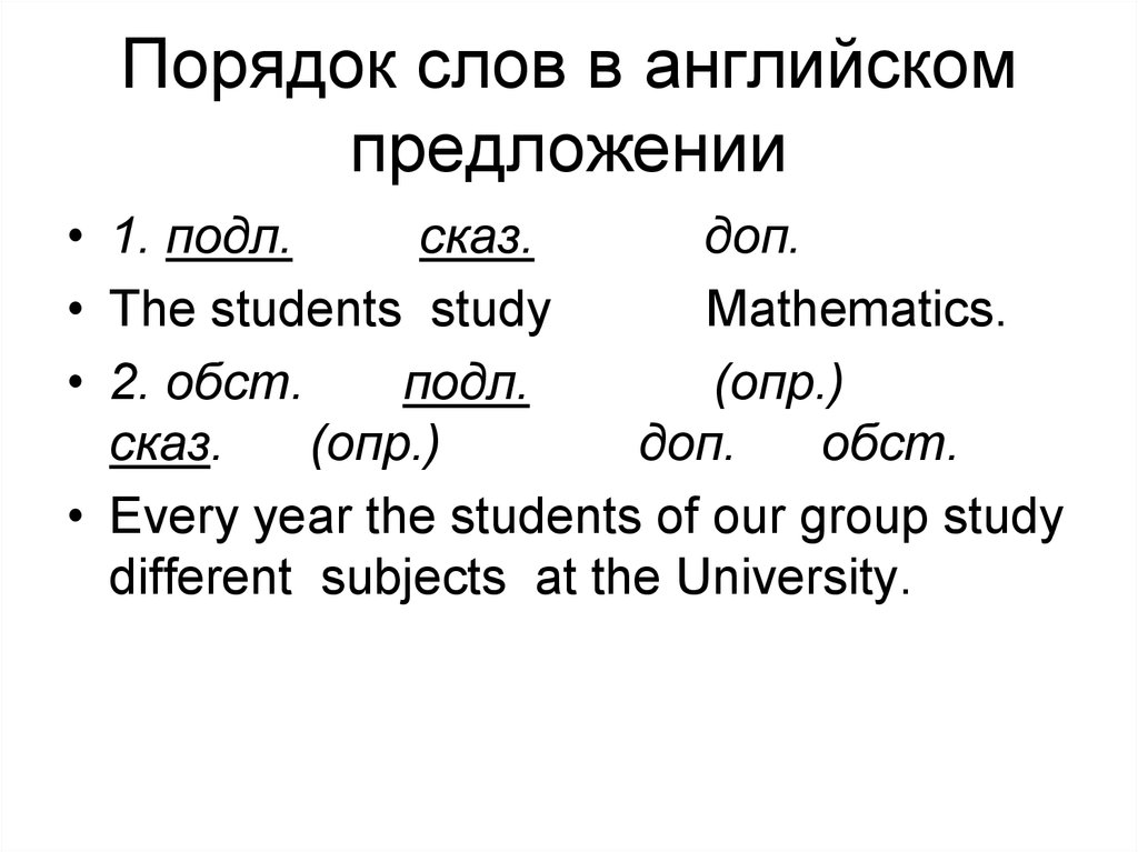 Схема предложения английского языка