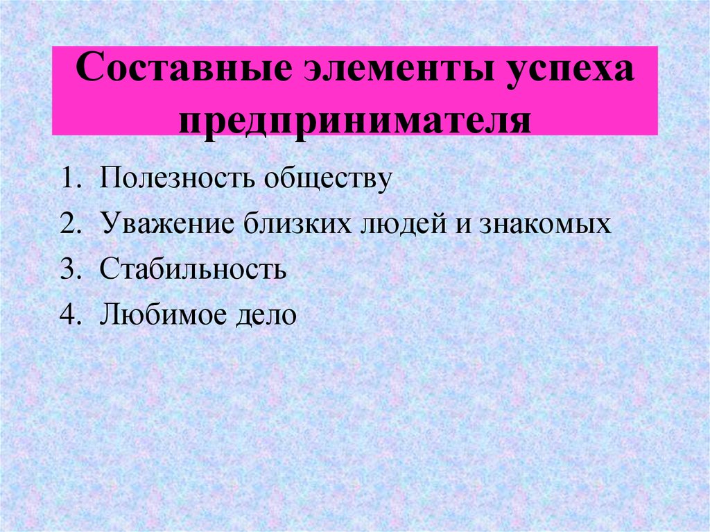 Составные элементы. Составные успеха. Слагаемые успеха в предпринимательстве. Составляющие успешности предпринимательской деятельности.