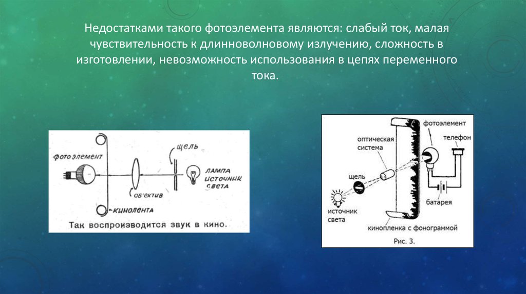 Ток фотоэлемента. Фотоэлемент в цепи. Недостатки фотоэлементов. Фотоэлемент в цепи постоянного тока. Фотоэффект воспроизведение звука.