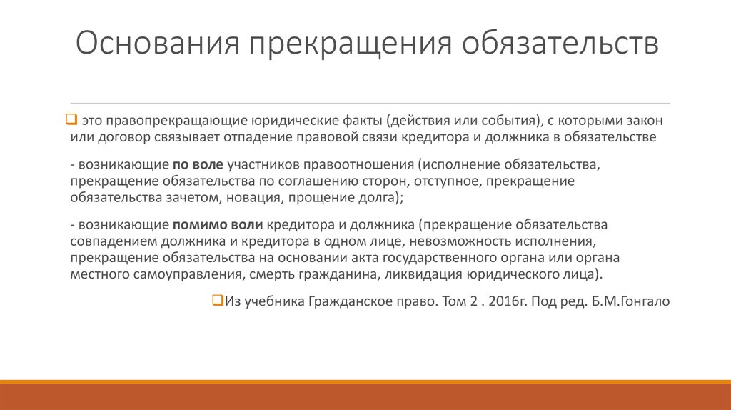 Основания прекращения обязательств в гражданском праве презентация