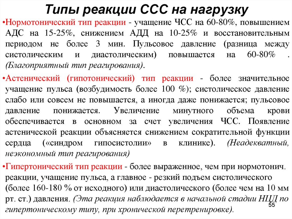 Сопоставьте типы реакции сердечно сосудистой системы на физическую нагрузку c рисунком