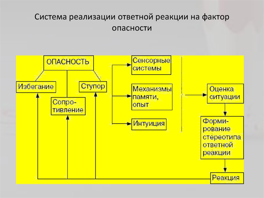 Система реализации. Психофизиология стресса. Реакция человека на опасность. Реакция внедрения механизм. Реакция на опасность схема.