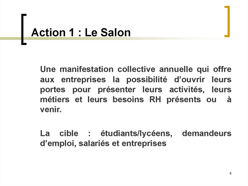 Action 1 : Le Salon