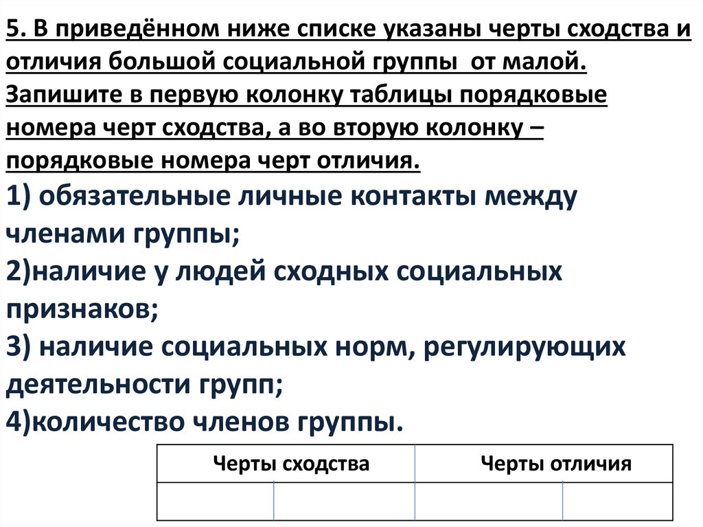 Запишите черты сходства