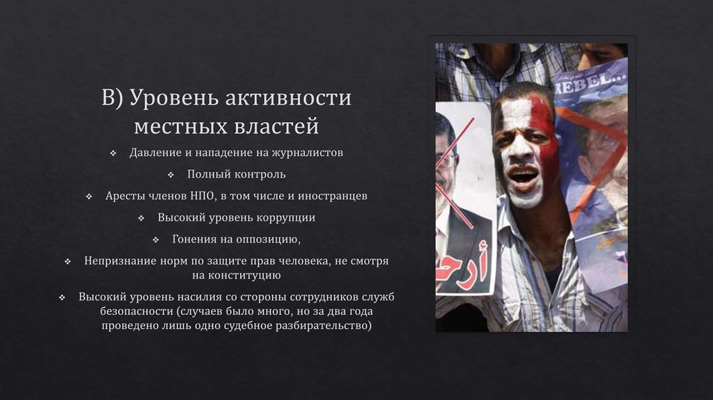 В) Уровень активности местных властей