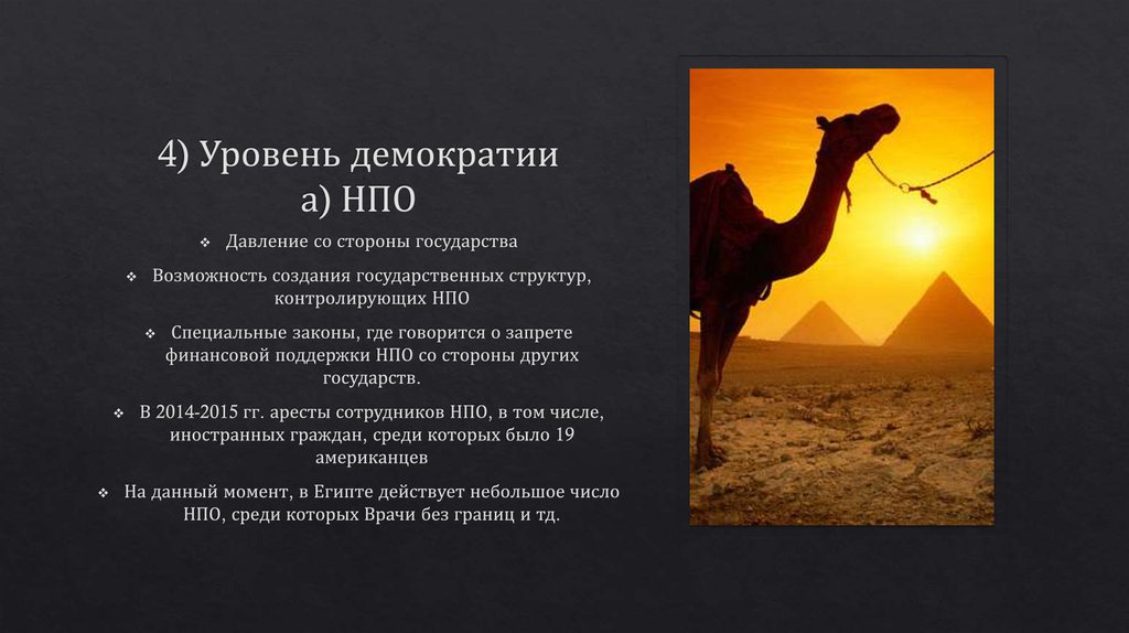 4) Уровень демократии а) НПО