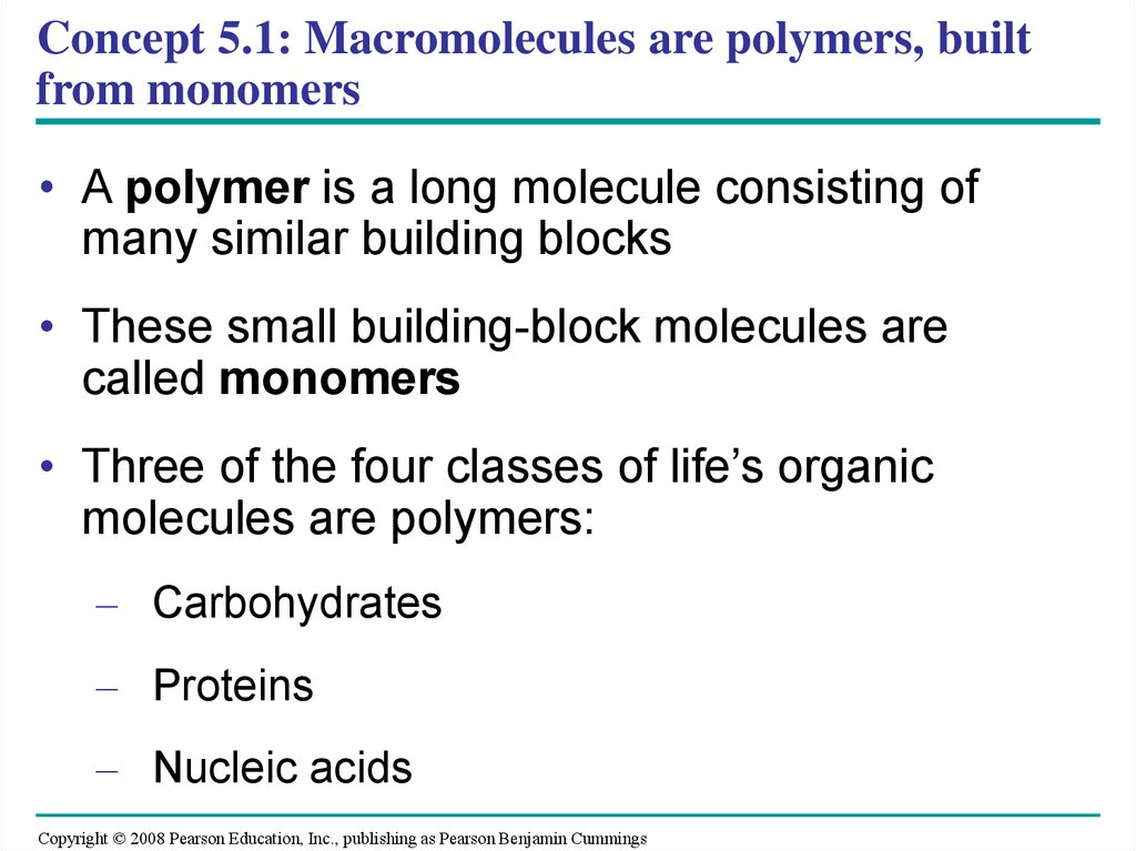 Concept 5.1: Macromolecules are polymers, built from monomers