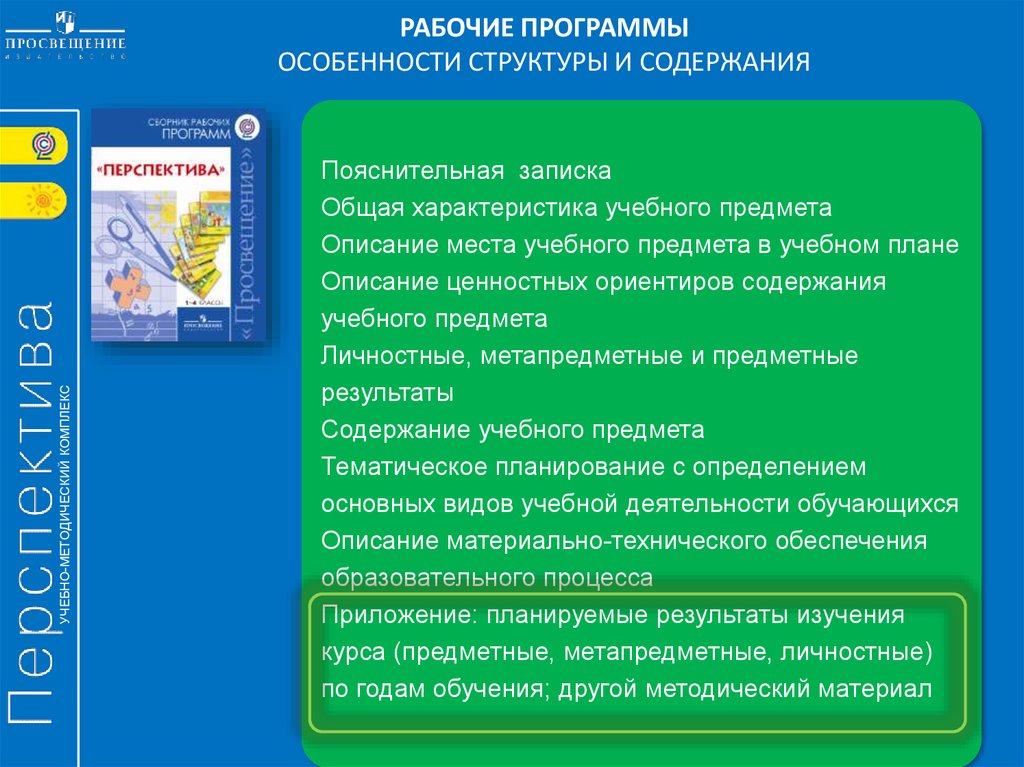 Рабочие программы учебных курсов. Содержание УМК перспектива. Структура УМК перспектива. Структура программы перспектива. Рабочая программа.