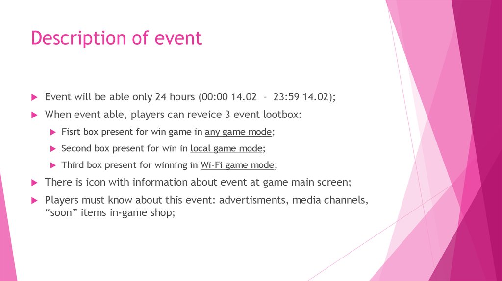 Description of event