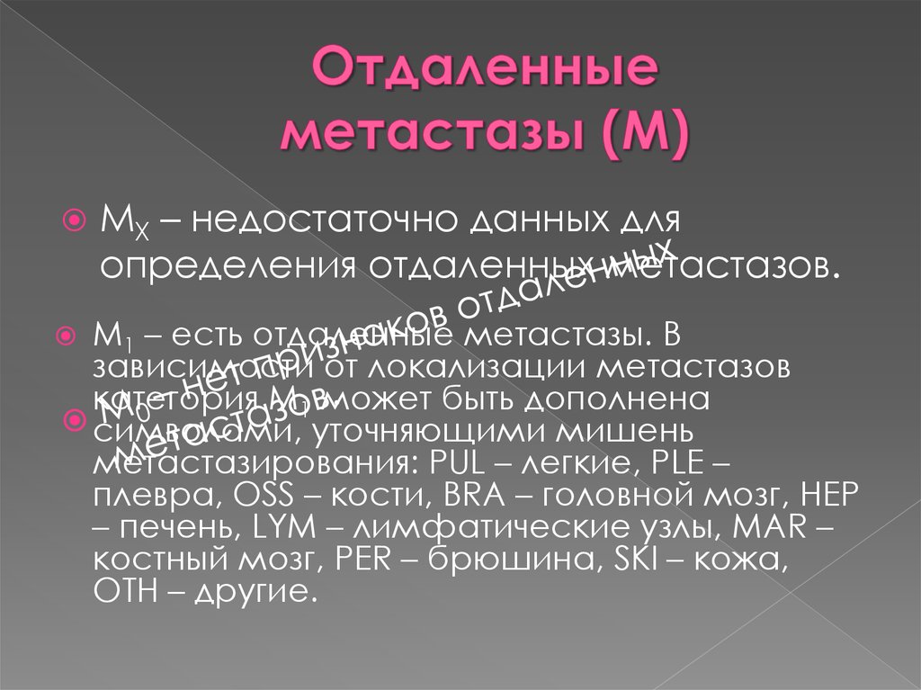 Как писать метастазы. Как определяются метастазы. Локализация отдаленных метастазов.