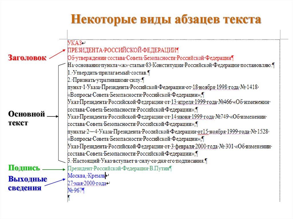 Типы абзацев