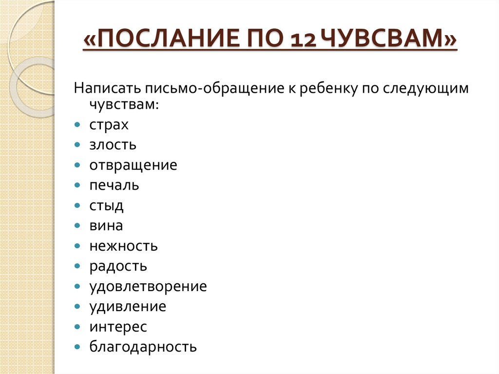 «ПОСЛАНИЕ ПО 12 ЧУВСВАМ»