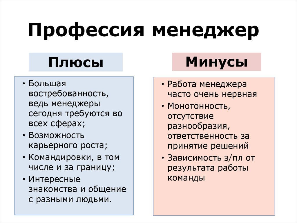 Менеджер плюсы и минусы профессии