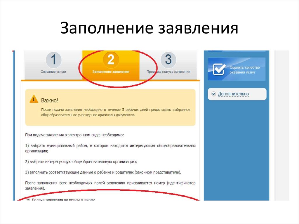 Заполнение в электронном виде. Сообщение после заполнения заявки.