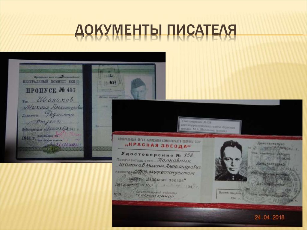 Документы писателя