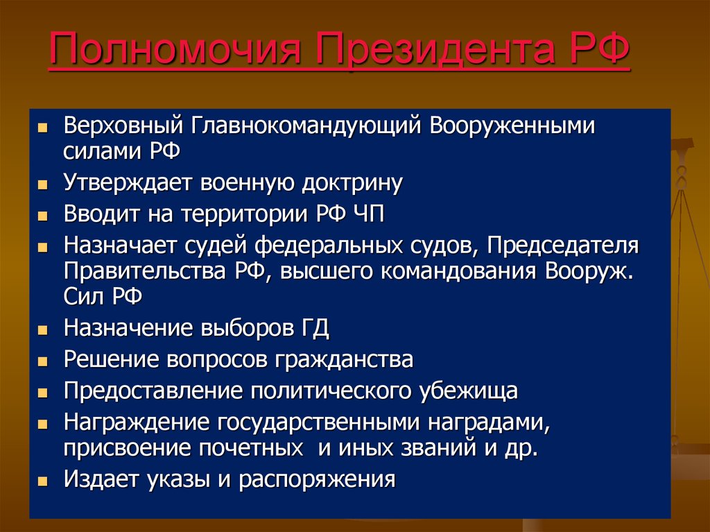 Вопросы гражданства и предоставления политического убежища. Полномочия президента утверждает военную. Правительство РФ утверждает военную доктрину. Полномочия президента как Верховного главнокомандующего. Президент РФ утверждает военную доктрину РФ..