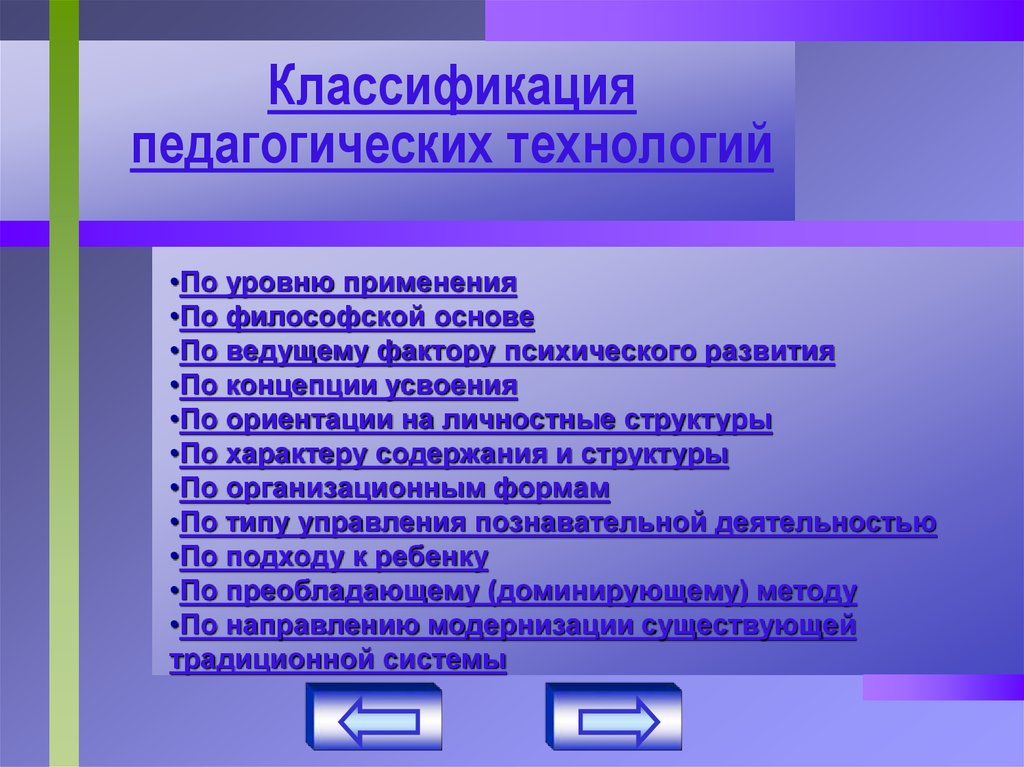 Классификации образовательных педагогических технологий