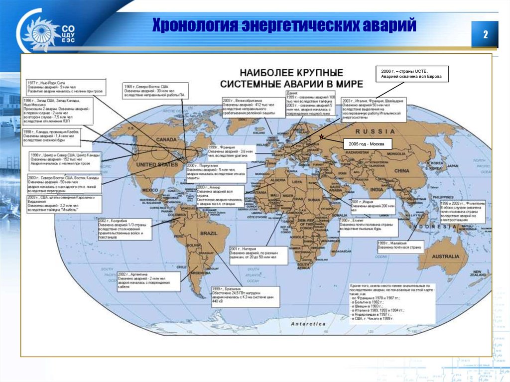 Хронология аварии. Крупнейшие аварии на энергетических системах в мире. Карта ucte. Европейскую объединенную систему (ucte).