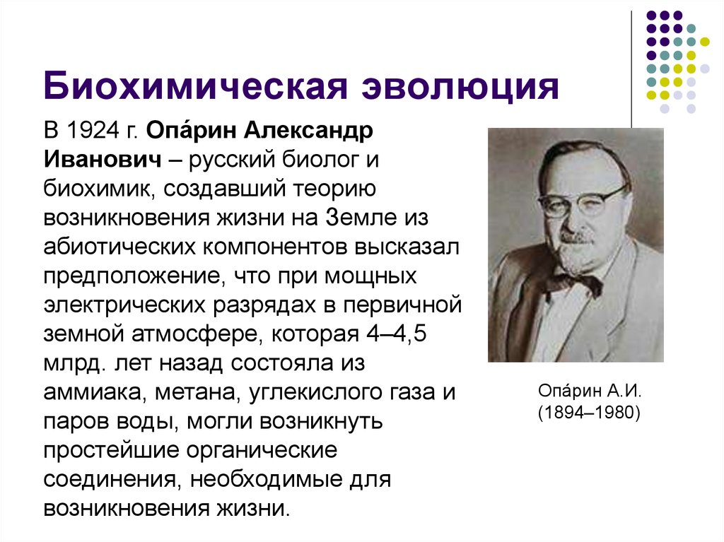 Теории возникновения жизни. Александр Иванович Опарин создатель теории. А И Опарин гипотеза биохимической эволюции. Биохимическая Эволюция Опарин. Теория биохимическая жизни Опарина.