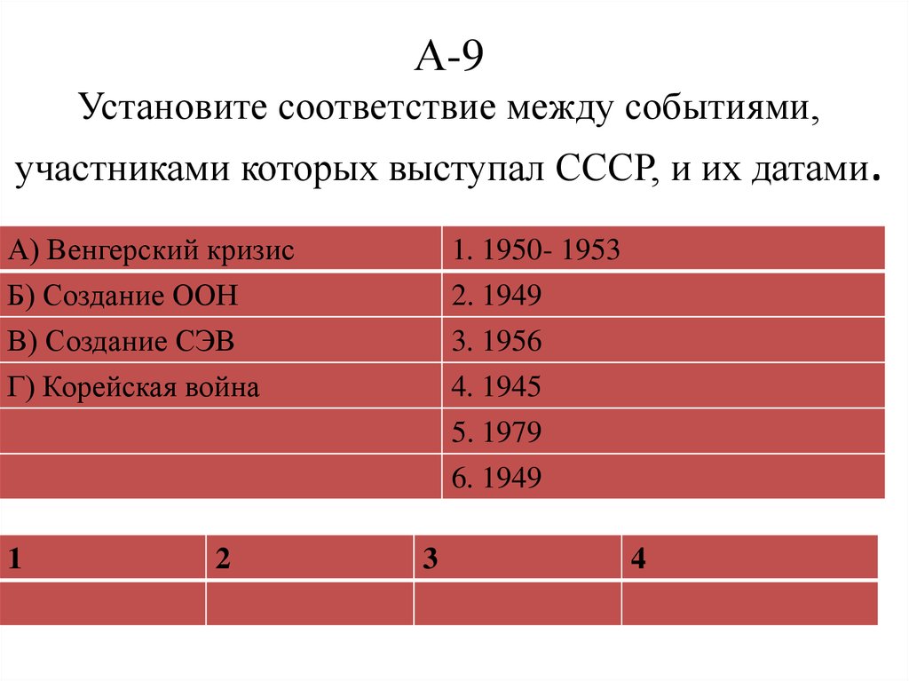 Установите события между событиями и участниками. Установите соответствие между войнами и их датами войны.