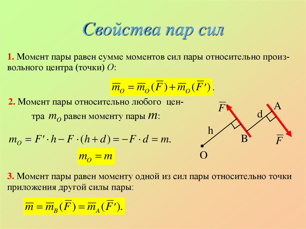 Чему равен модуль момента. Пара сил простейшие свойства пары сил. Основное свойство пар сил. Свойство пар сил техническая механика. Назвать 3 основных характеристики пары сил..