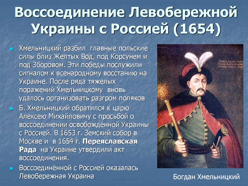 Присоединение земель войска запорожского к россии. Воссоединение Украины с Россией 1654.