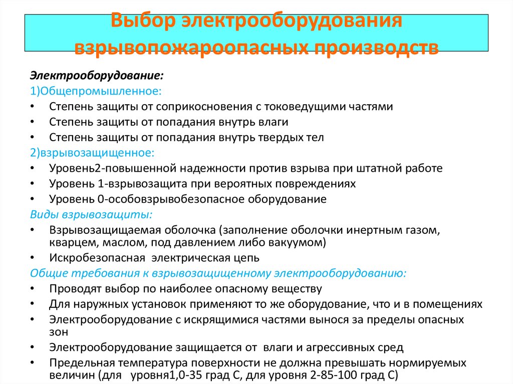 Электрооборудование повышенной надежности против взрыва