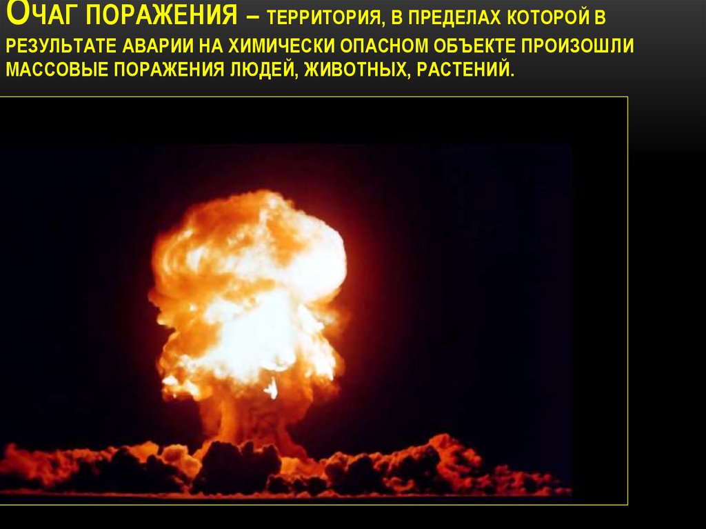 Место поражения. Очаг поражения. Аварии на химически опасных объектах. Мощность ядерного взрыва. Очаги массового поражения.