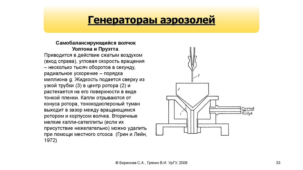 Действие аэрозолей. Самобалансирующийся ротор. Сжатый волчок.