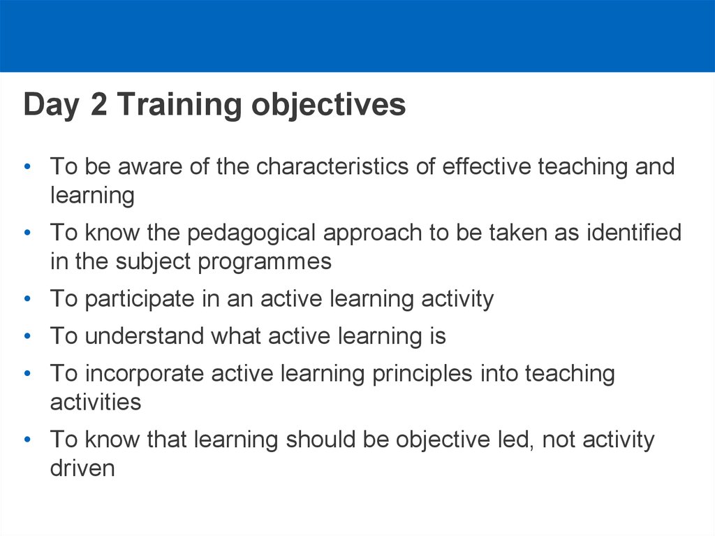 Day 2 Training objectives