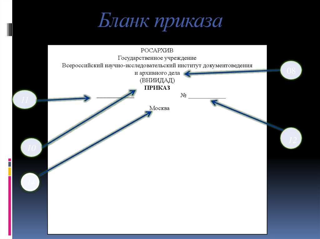 Реквизиты бланка приказа