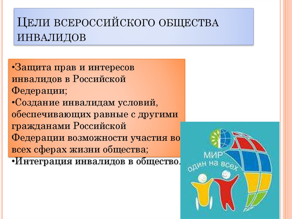 Общества ограничена возможность. Задачи общественных организаций инвалидов. Всероссийское общество инвалидов цели. Цели задачи и функции Всероссийское общество инвалидов. Задачи ВОИ.