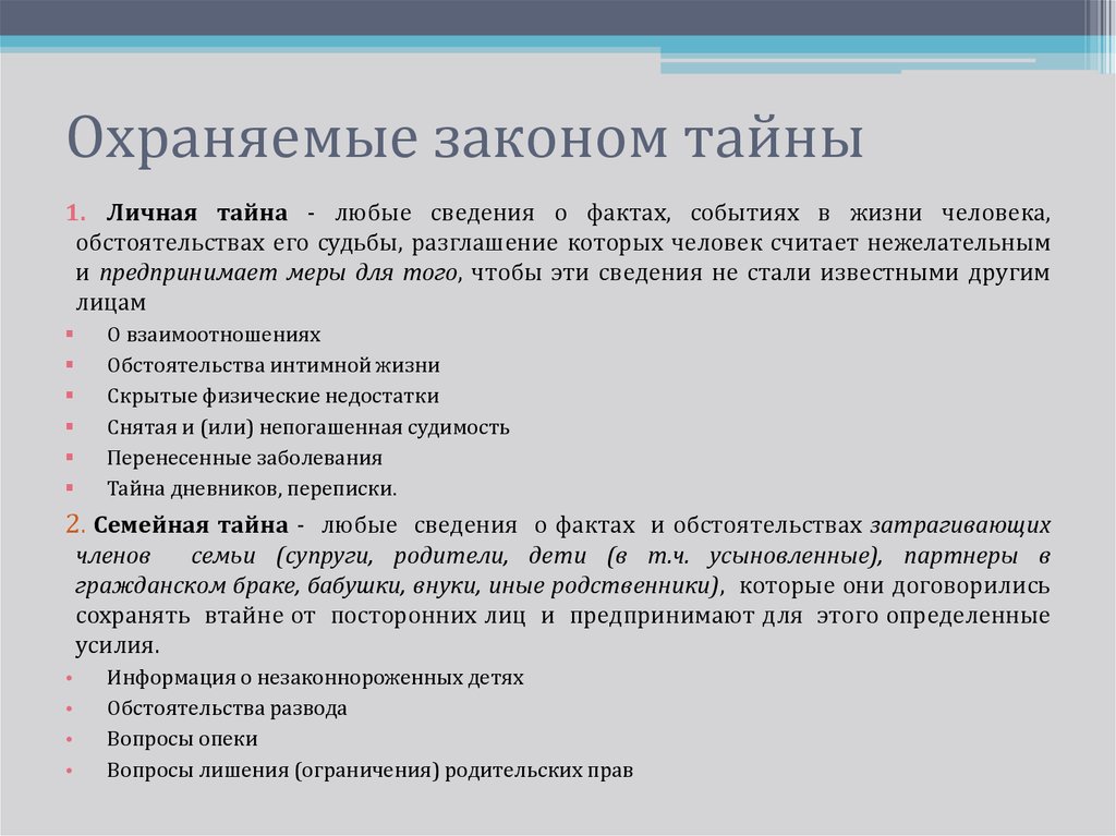 Иного ответить. Охраняемые законом тайны. Виды тайн охраняемых законом. Иная охраняемая законом тайна. Иных охраняемых законом данных.