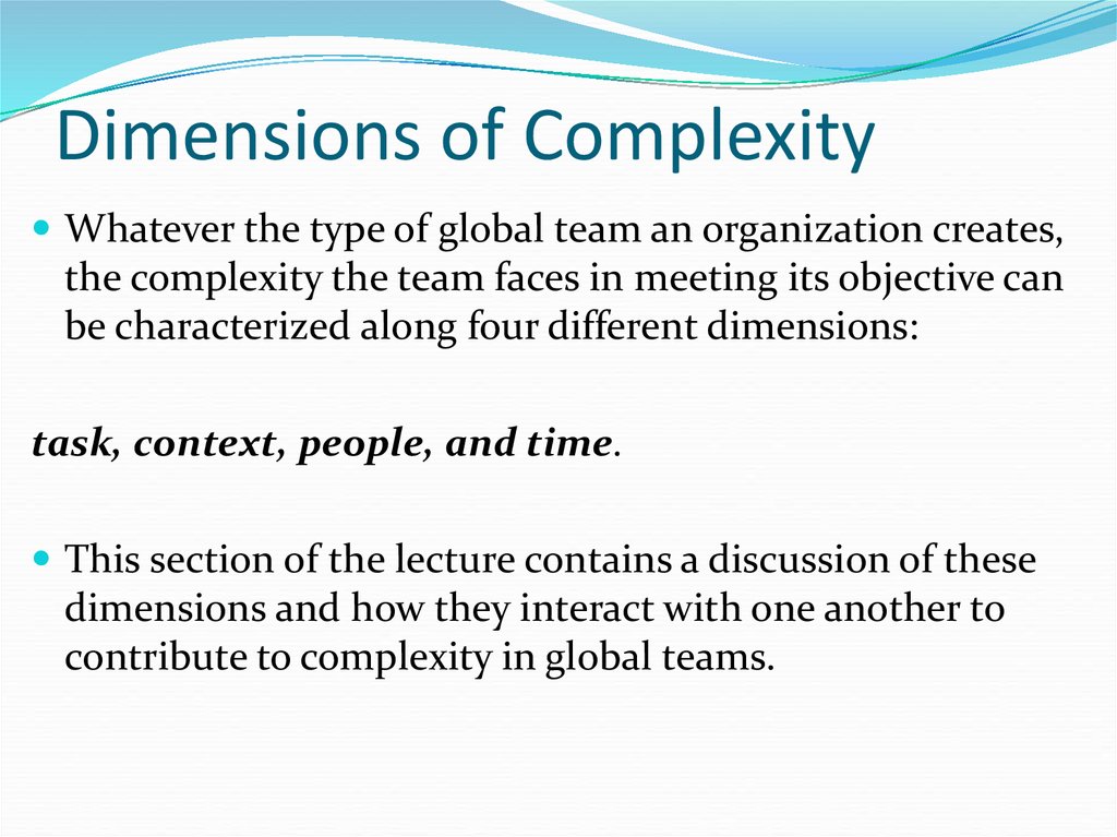 Dimensions of Complexity