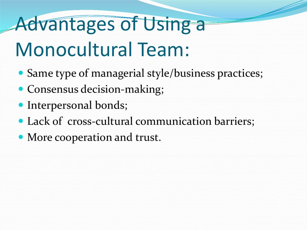Advantages of Using a Monocultural Team: