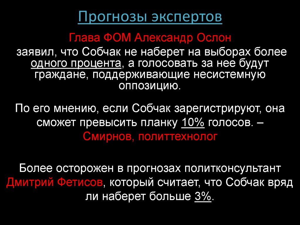 Прогнозы экспертов