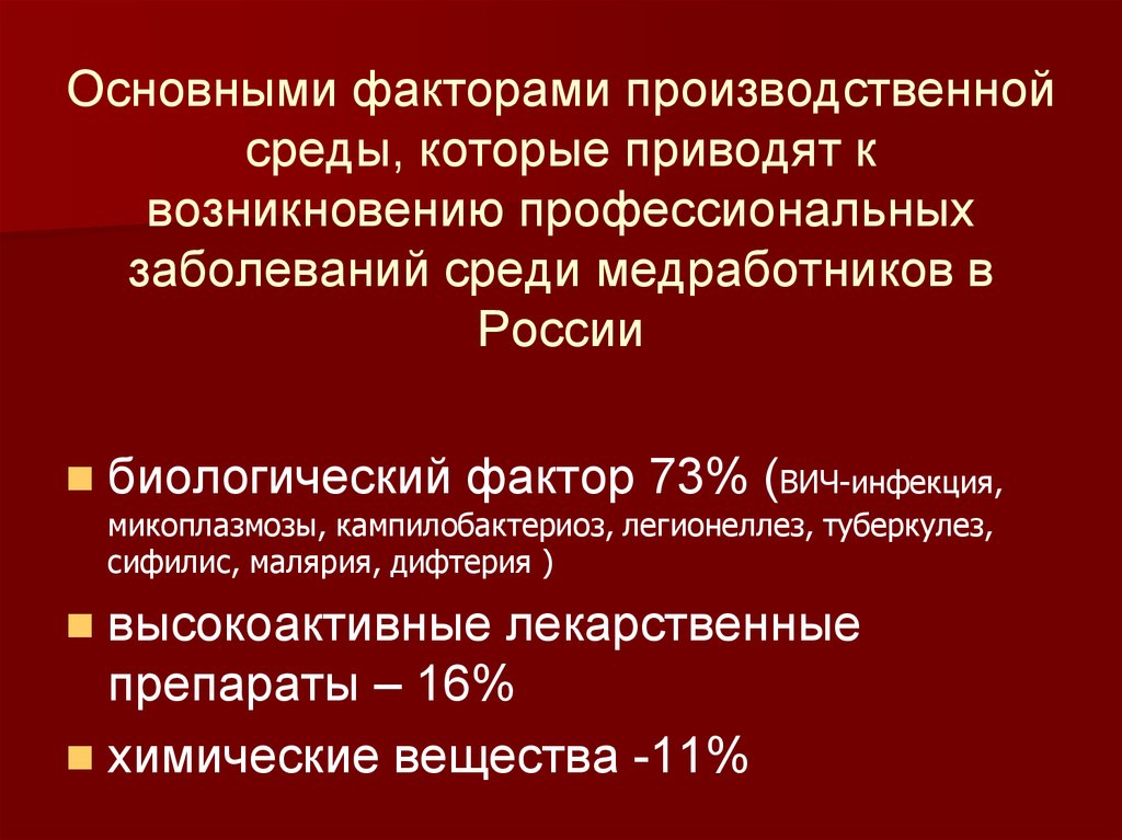 Условия возникновения профессиональных заболеваний