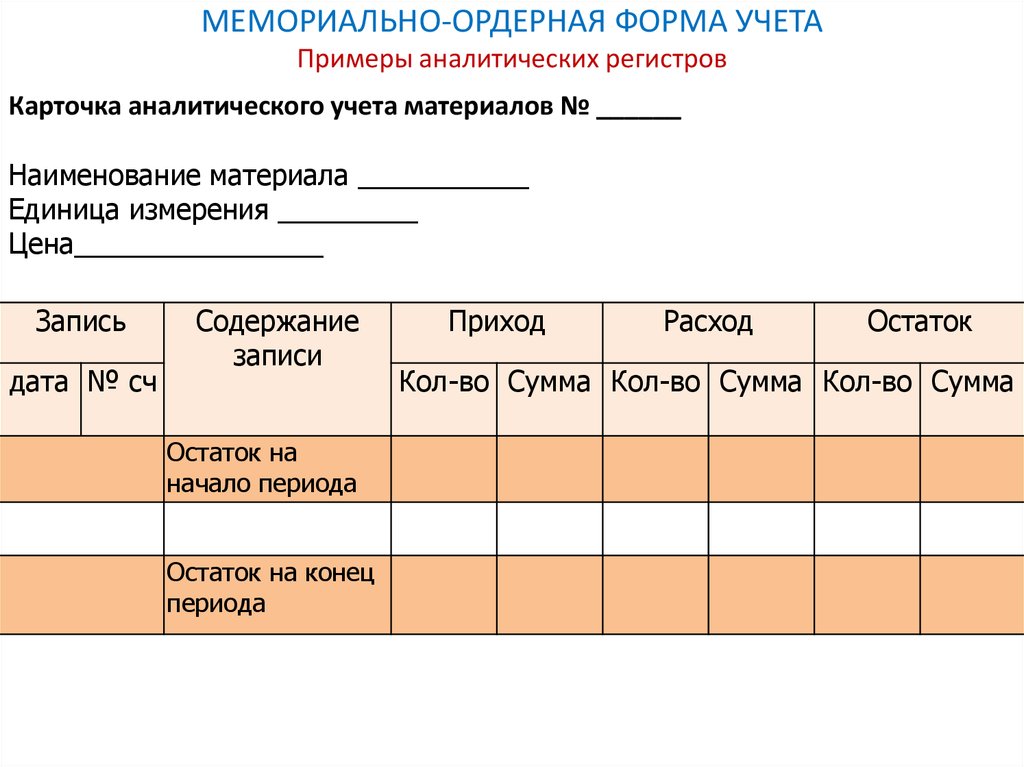 Регистром аналитического учета является