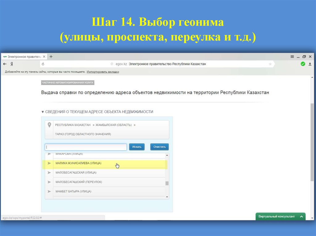 Шаг 14. Выбор геонима (улицы, проспекта, переулка и т.д.)