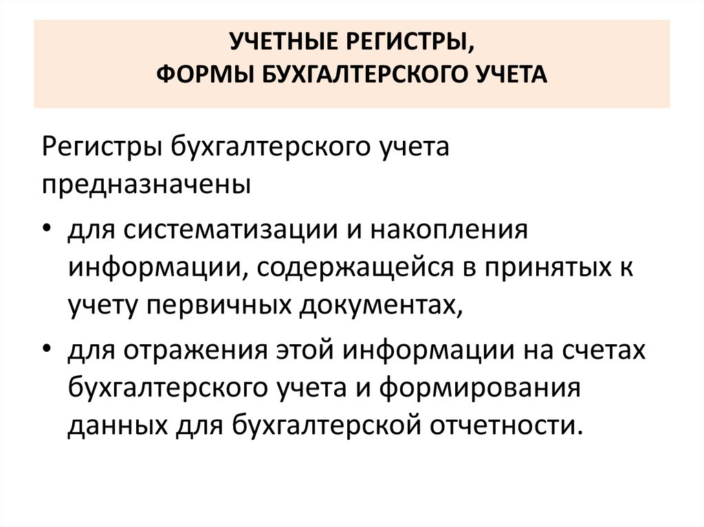 Учетные регистры и формы бухгалтерского учета презентация