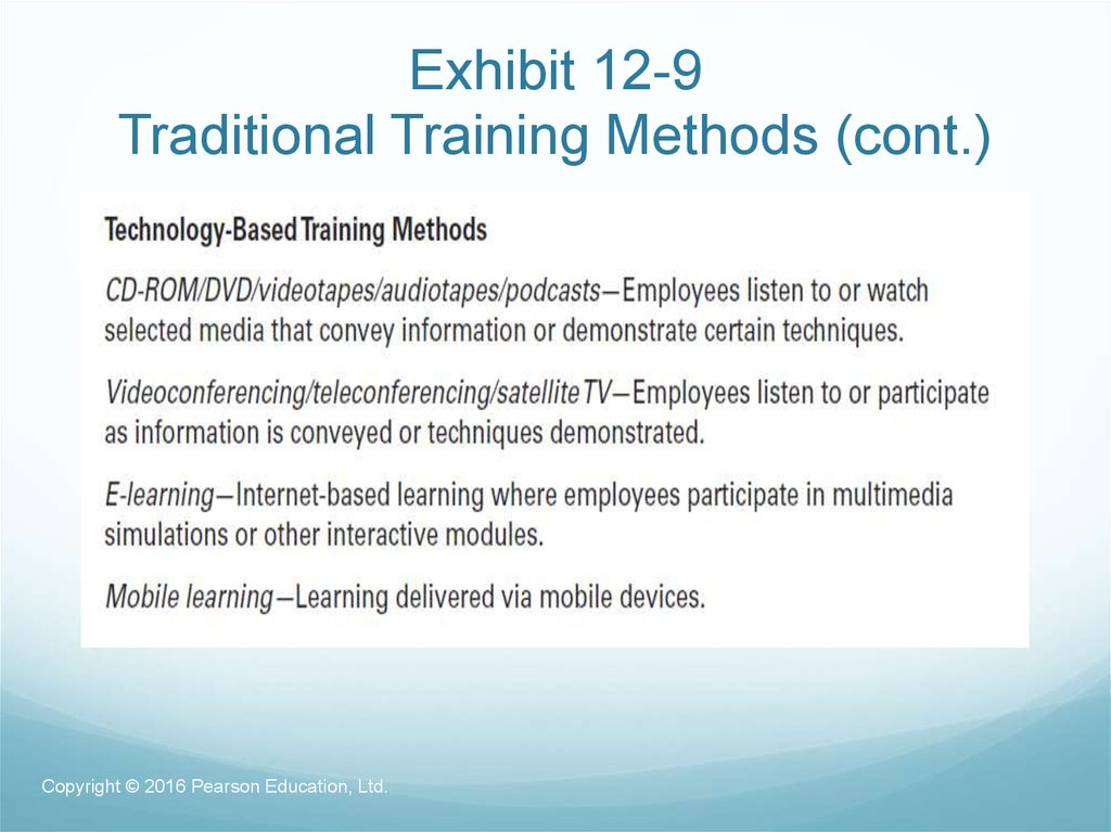 Exhibit 12-9 Traditional Training Methods (cont.)
