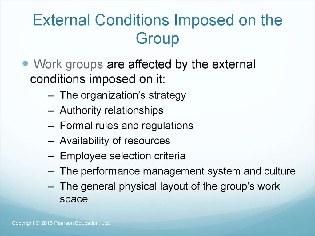 External Conditions Imposed on the Group