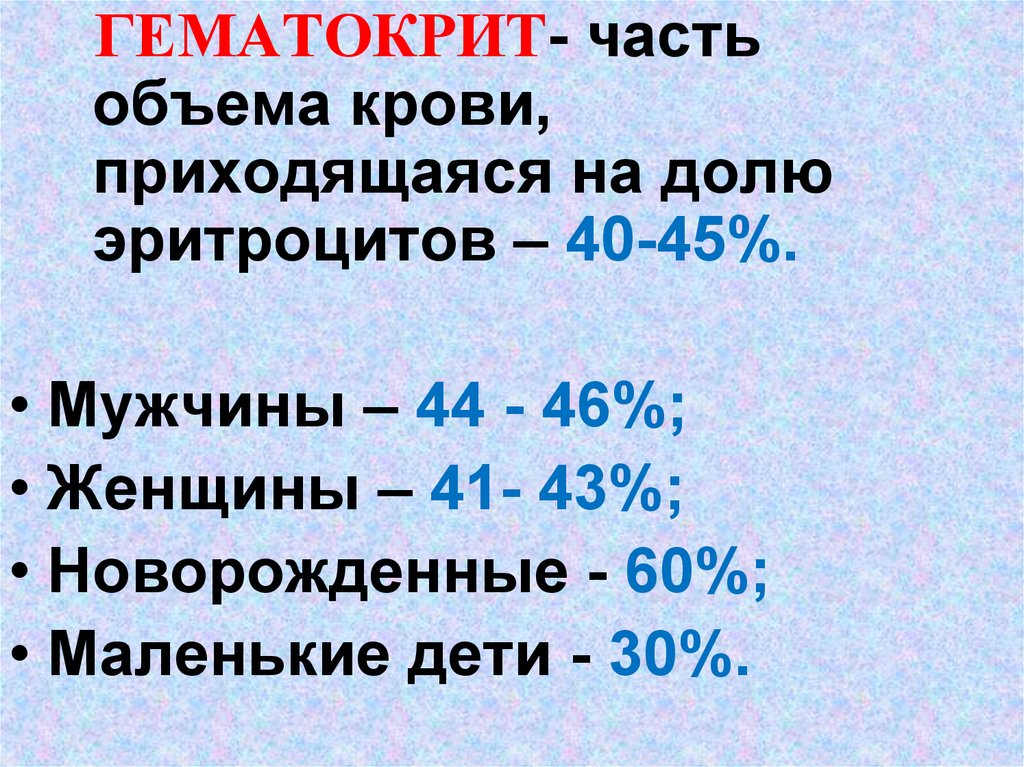 Составные части крови. Объем крови у мужчин и женщин. Составные части, объем крови. Гематокрит 30 у женщины.