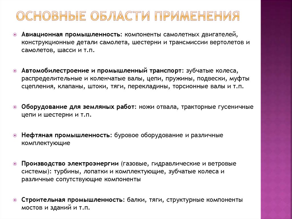 Основные области применения