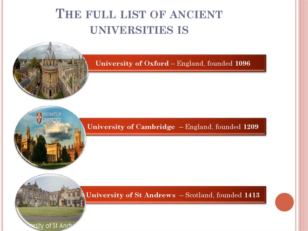 The full list of ancient universities is